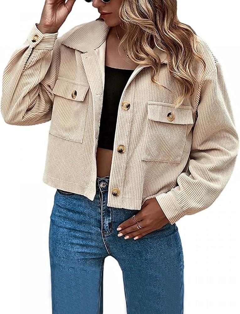 Arssm Women's Fashion Cropped Corduroy 