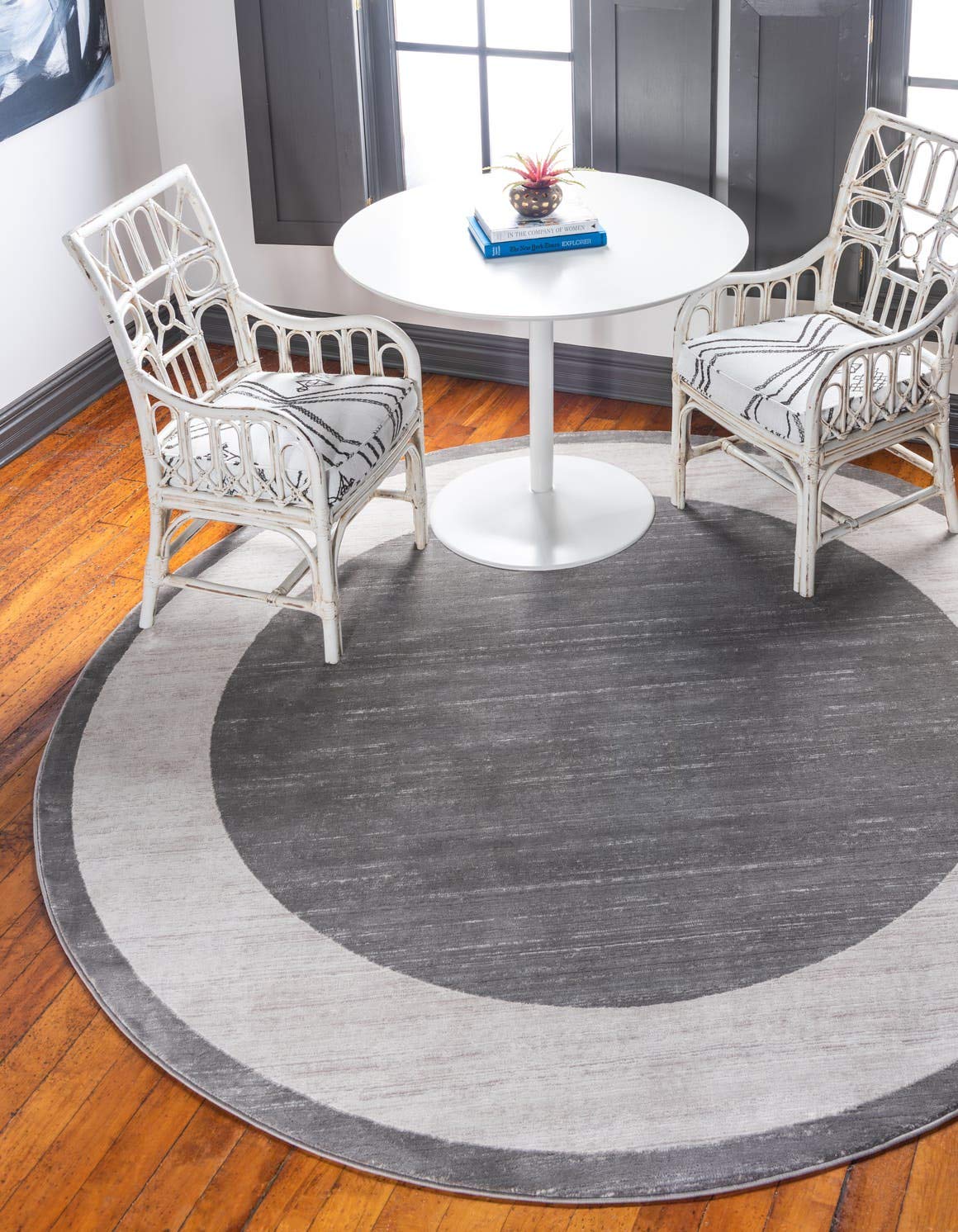 Unique Loom Uptown Collection Area Rug - Yorkville (8'Round, Gray/ Ivory)