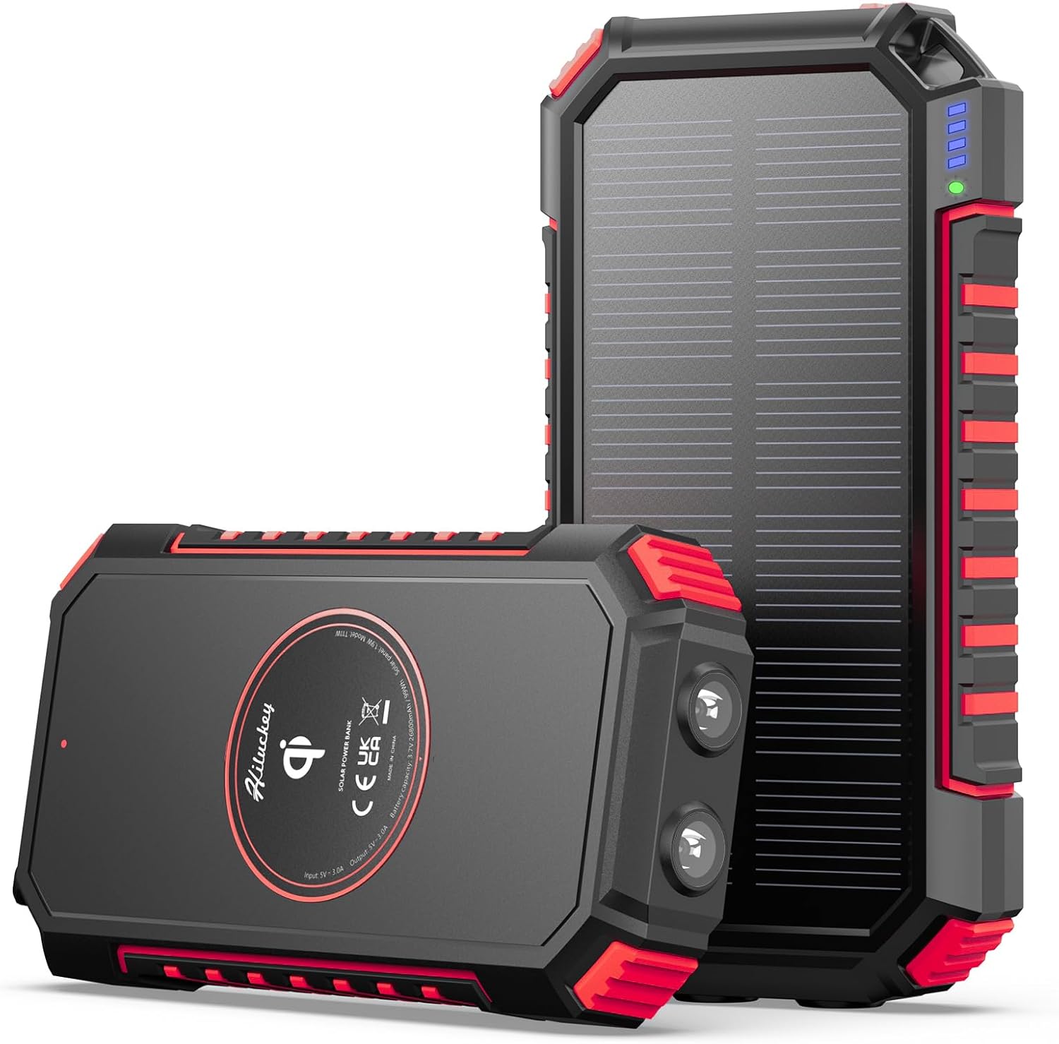 Hiluckey Cargador Solar Power Bank: 26800mAh Batería Externa Solar Inalámbrica Power Bank USB C Carga Rápida Cargador Portátil Movil con 4 Salidas para Teléfono Tabletas