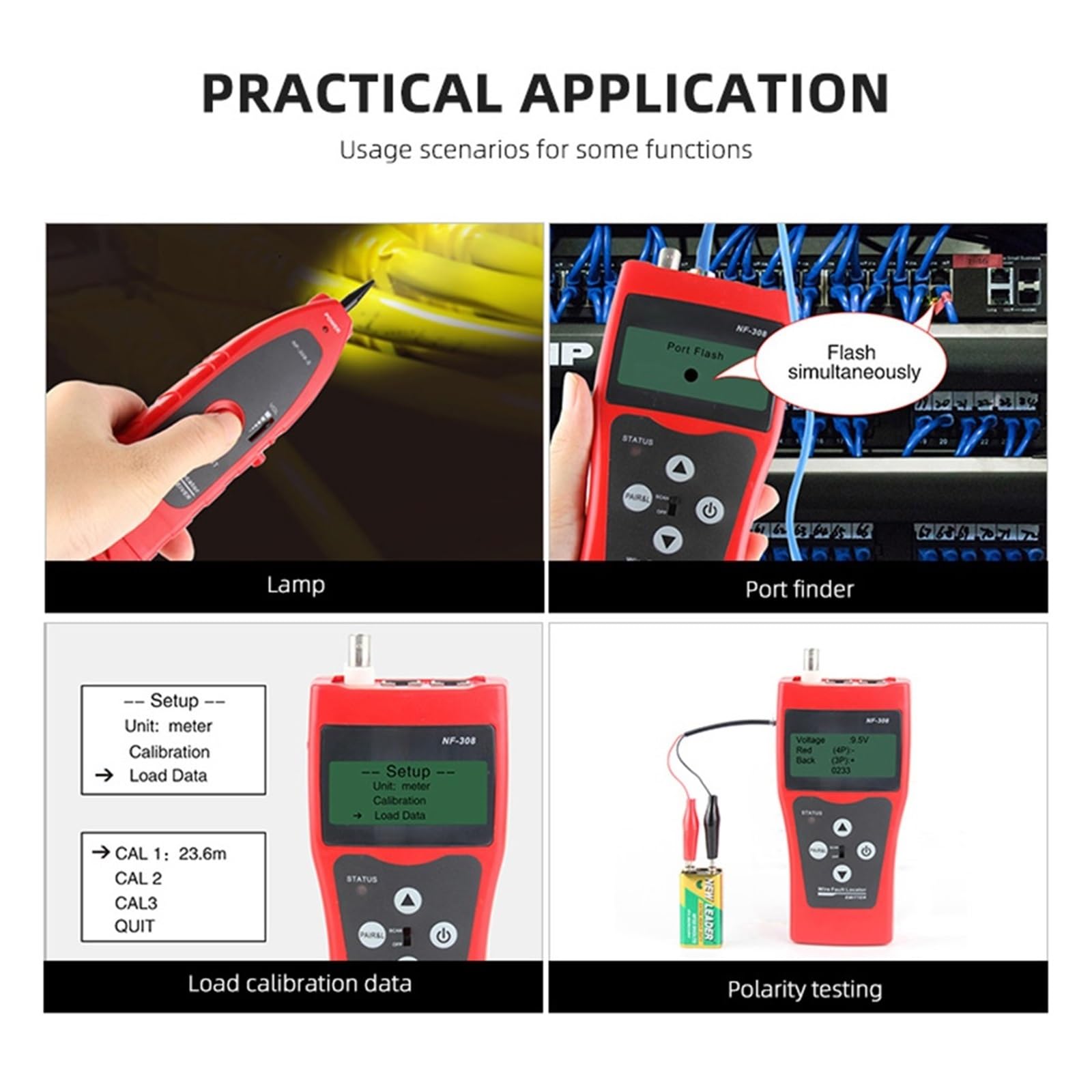 NF-308 Medir La Longitud Del Cable LAN De Red Prueba Continuidad Rastreador Cables RJ45 RJ11 Probador Ethernet Rojo Diagnósticos Rápidos Precisos(BLUE)