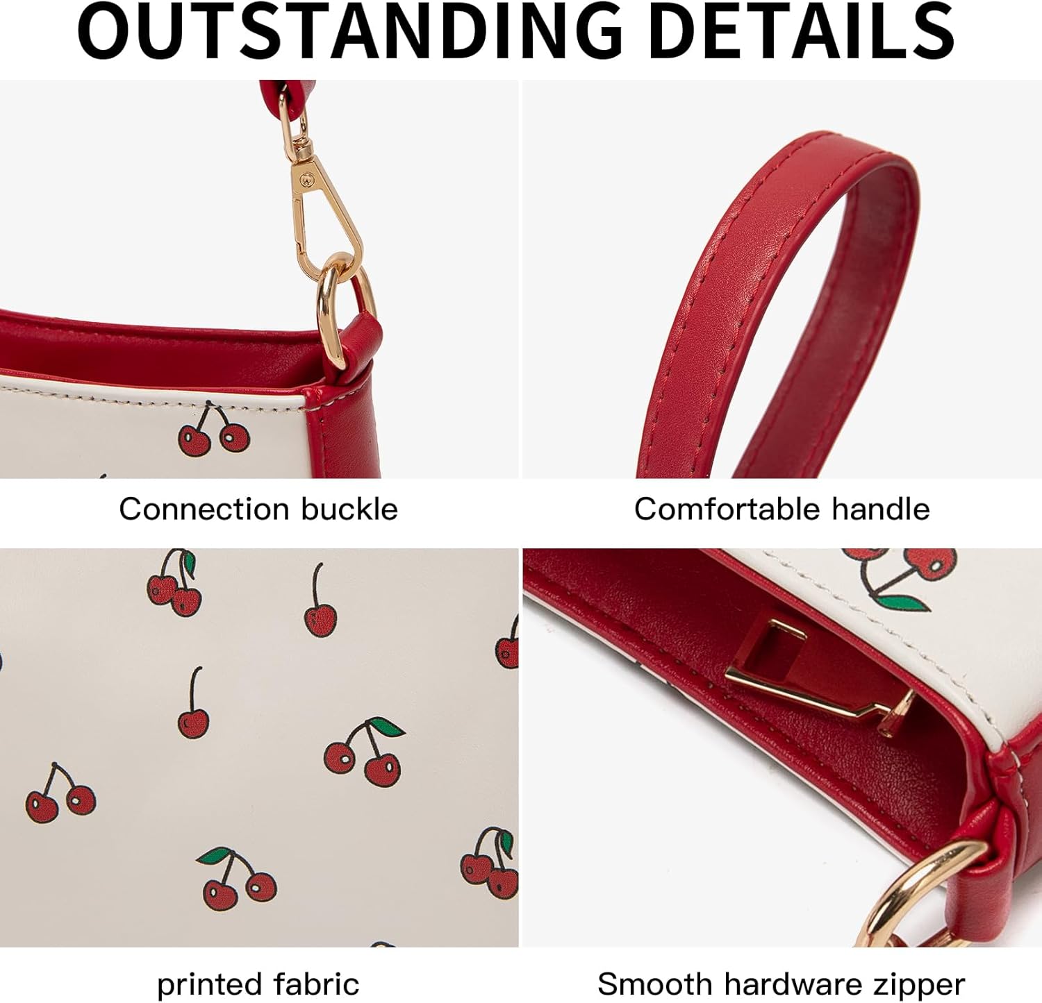 NEBIL Cherry Print Shoulder Purse For Women,Small Leather Y2k Shoulder Handbag Cute Clutch - Image 3