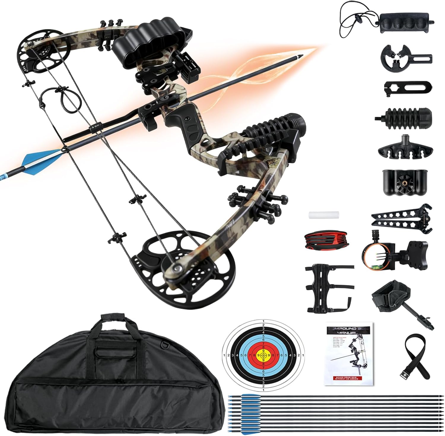 Compound Bow and Arrow Set, 15-45 Lbs Draw Weight, 18"-29" Draw Length, Right Handed Bow for Beginner, 320 Fps