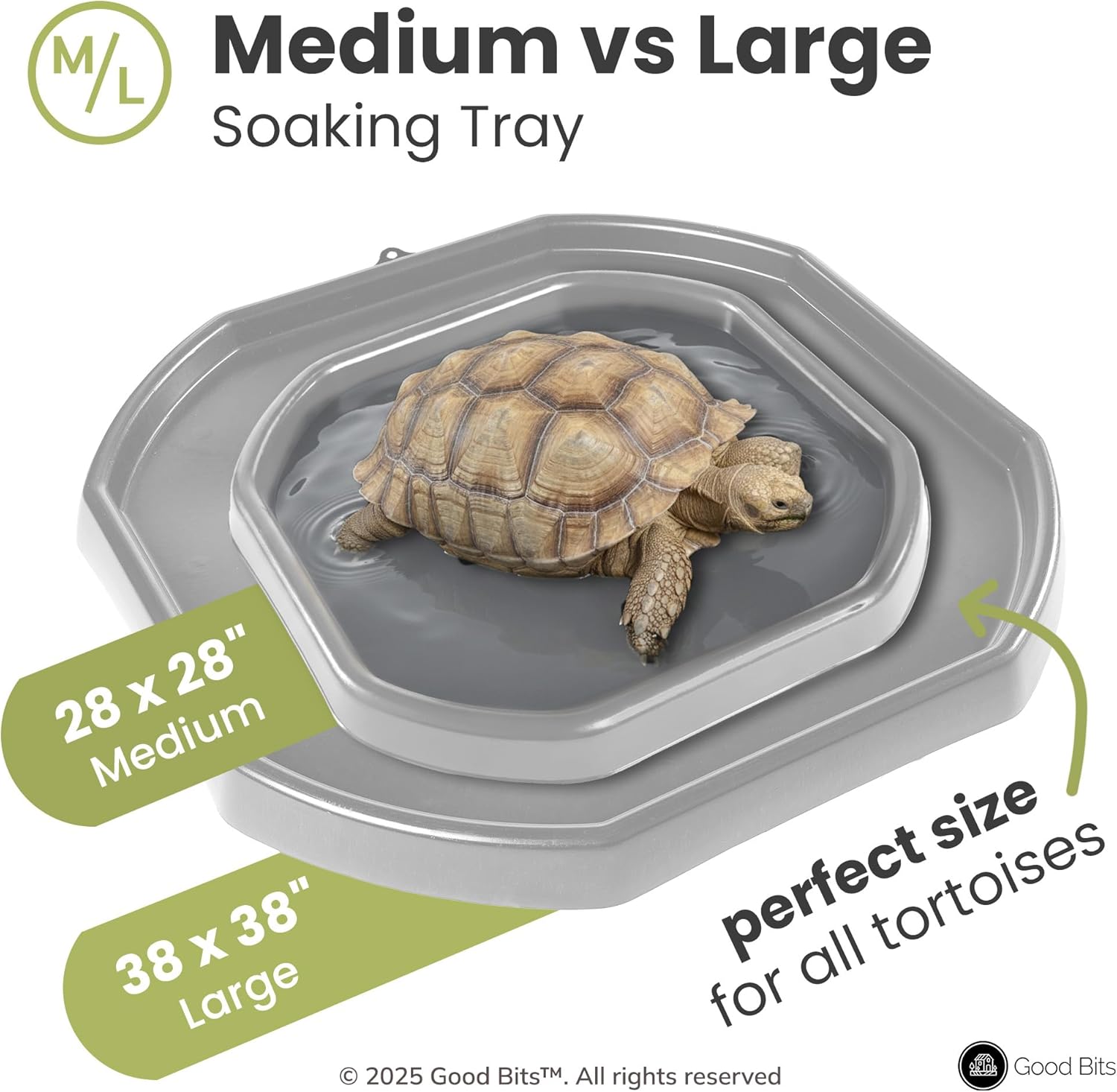 Reptile Tray (38"x38") Bathing Pool basking Platform for Aquatic Turtle Bearded Dragon Lizard Gecko Frog, Plastic Outdoor Water Shallow Bowl Grey Large