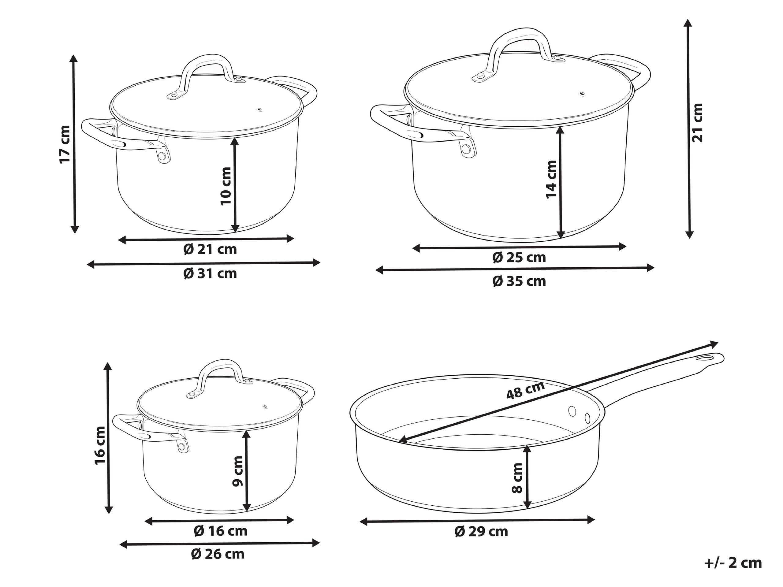 Set di pentole e padelle da 7 pezzi 3 pentole e 1 padella in acciaio inossidabile con coperchi argento
