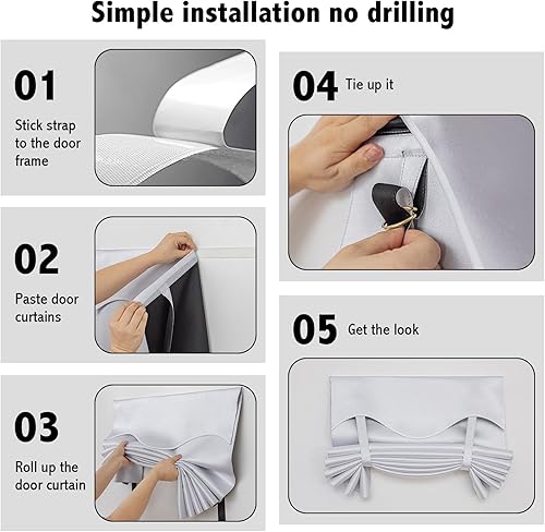 Miniatura 9 de Jilron Cortina de puerta francesa 100% opaca para puerta de cristal, puerta delantera, puerta corredera, puerta de patio, puerta de cocina, puerta