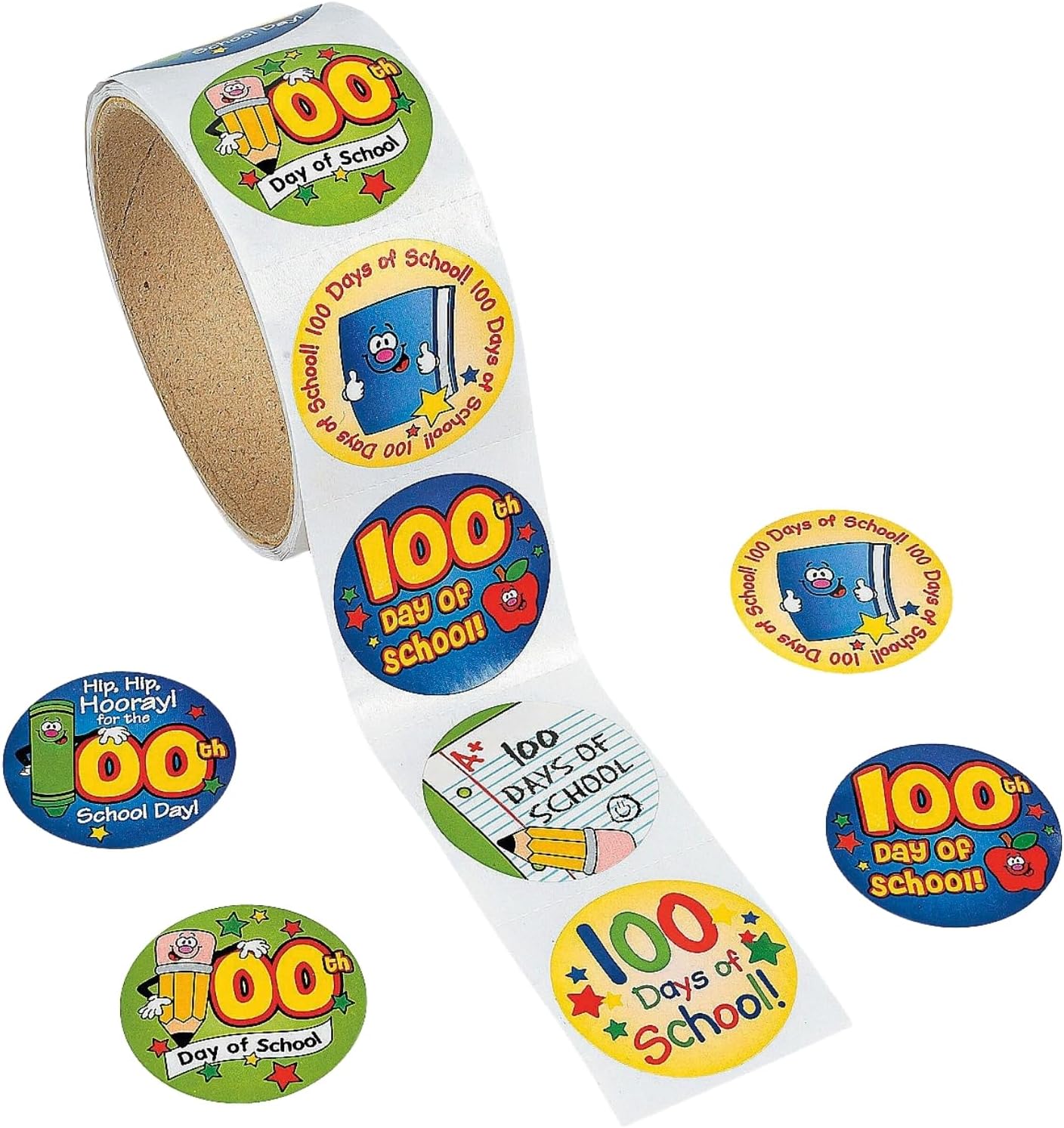 100th Day of School Stickers - 1 roll of 100 Stickers - Prizes and Supplies