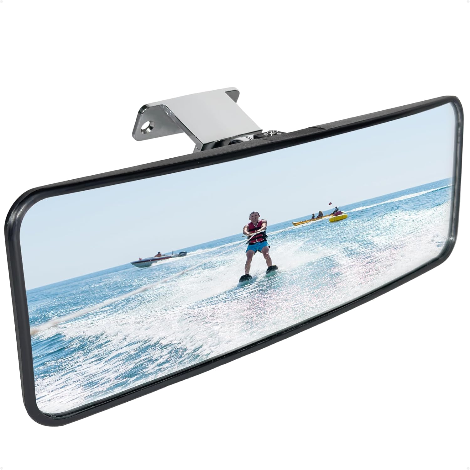 Five Oceans Large 11-3/4" x 4" Boat Mirror, Wide-View Rear View Marine Grade, Clamp-On Design for Enhanced Safety & Visibility - FO4904
