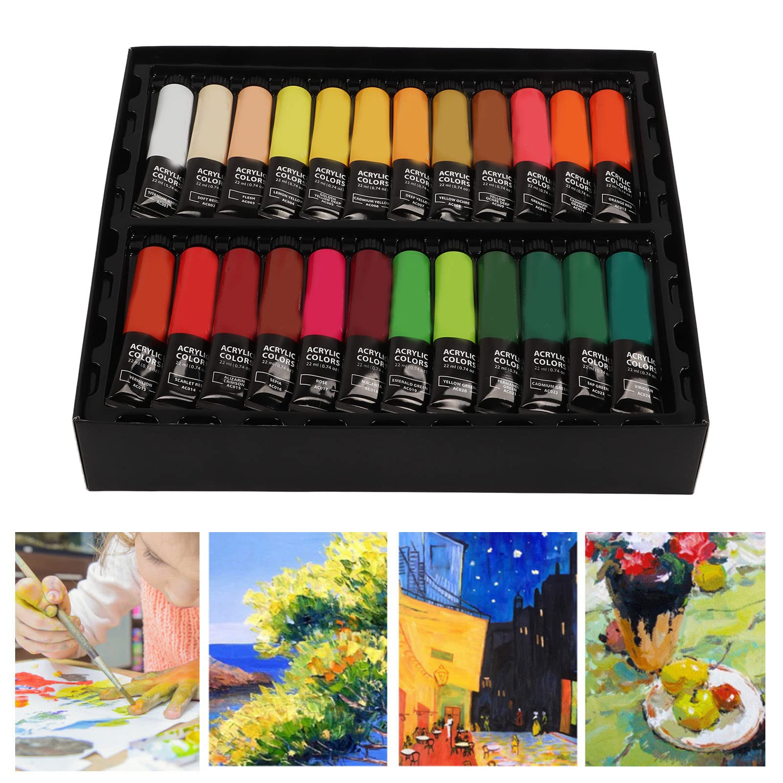 Gucagle Kit de pintura acrílica Juego de pintura de bricolaje artesanal profesional con 48 colores 6 pinceles 1 paleta para artistas principiantes adultos adolescentes proyectos de arte