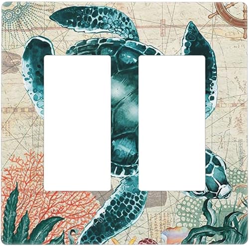Turtle - Cubierta decorativa para interruptor de luz de 2 segmentos, doble balancín y decorado, placa frontal eléctrica, decoración para el hogar,
