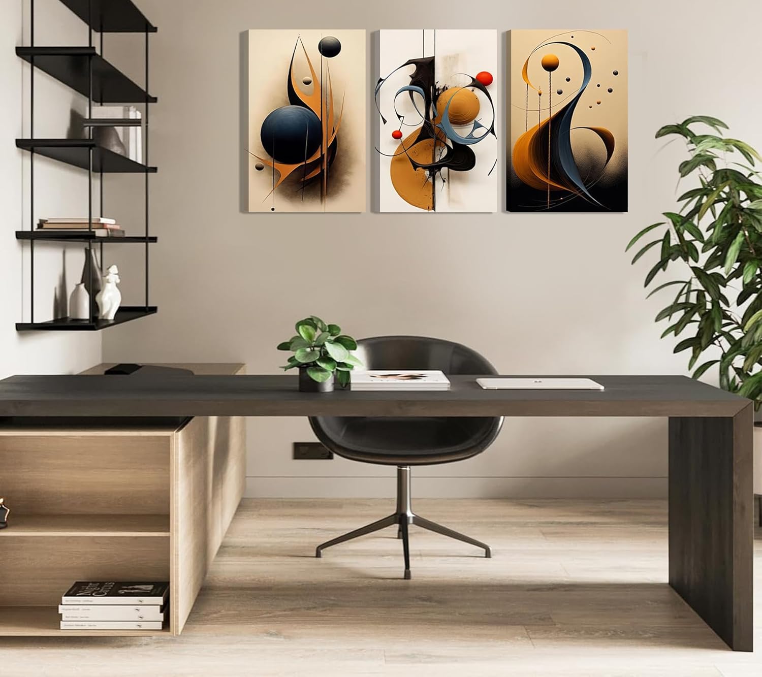FTJOHKUY 3Pcs Frame Modern Minimalist Canvas Wall Art Abstract Geometric Wall Decor Pictures Painting Color Line Print Aesthetic Room Artwork for Office Bedroom Home Decoration 12x16in