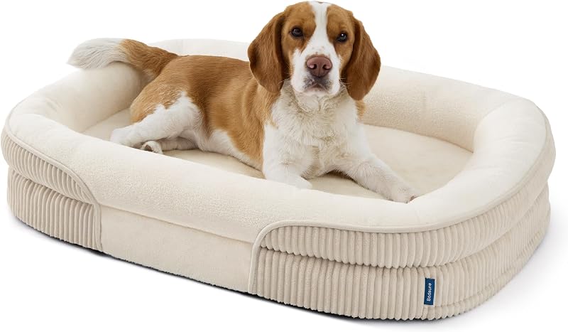 Cama ortopédica oval para cães com apoio acolchoado Bedsure, bege, 88,9 x 63,5 x 17,78 cm