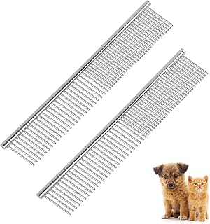 2 PCS Stainless Steel Pet Comb Metal Row Teeth Pet Comb Pet Grooming Comb Suitable for Large Medium Small Dogs and Cats, Short-Haired Long-Haired Fur Detangling Tool