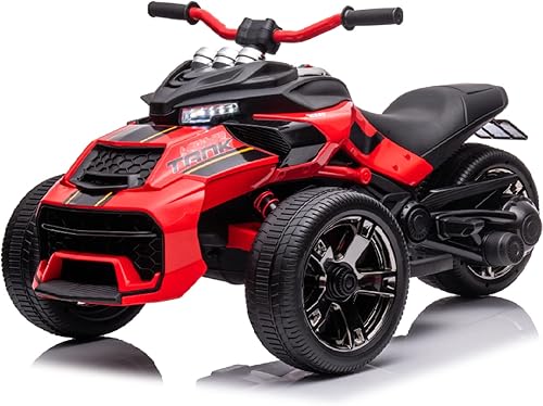 ATV eléctrico de 24 V para niños, 3 ruedas, modos de alta y baja velocidad, neumáticos de goma EVA, Bluetooth para niños de 3 años en adelante, rojo