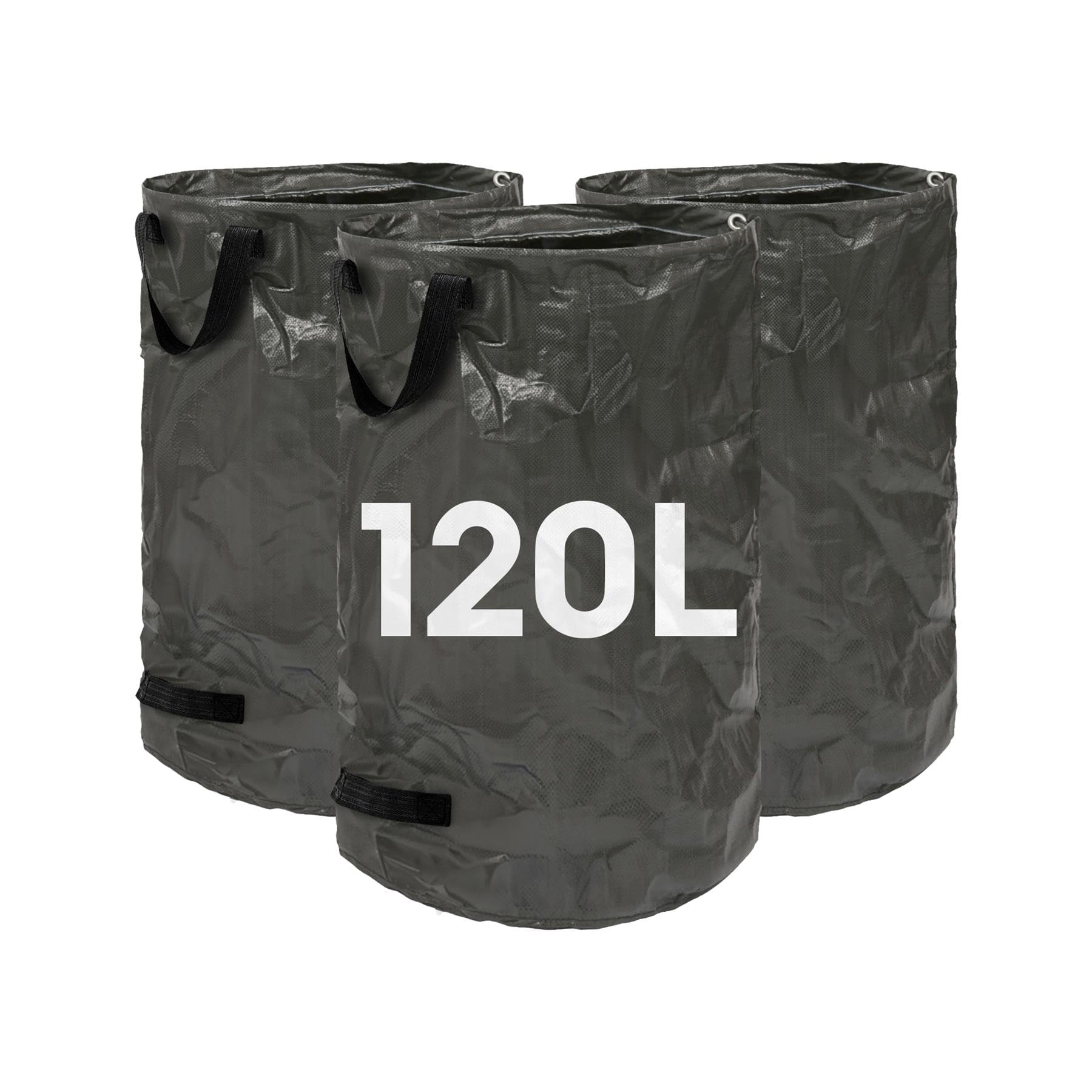 Harbour Housewares Garden Waste Bags with Handles - 120L x 3 Heavy Duty Garden Bag, Collapsible Recycling Green Bags Reusable Gardening Waste Sacks for Grass, Weeds, Compost, Leaves, Debris