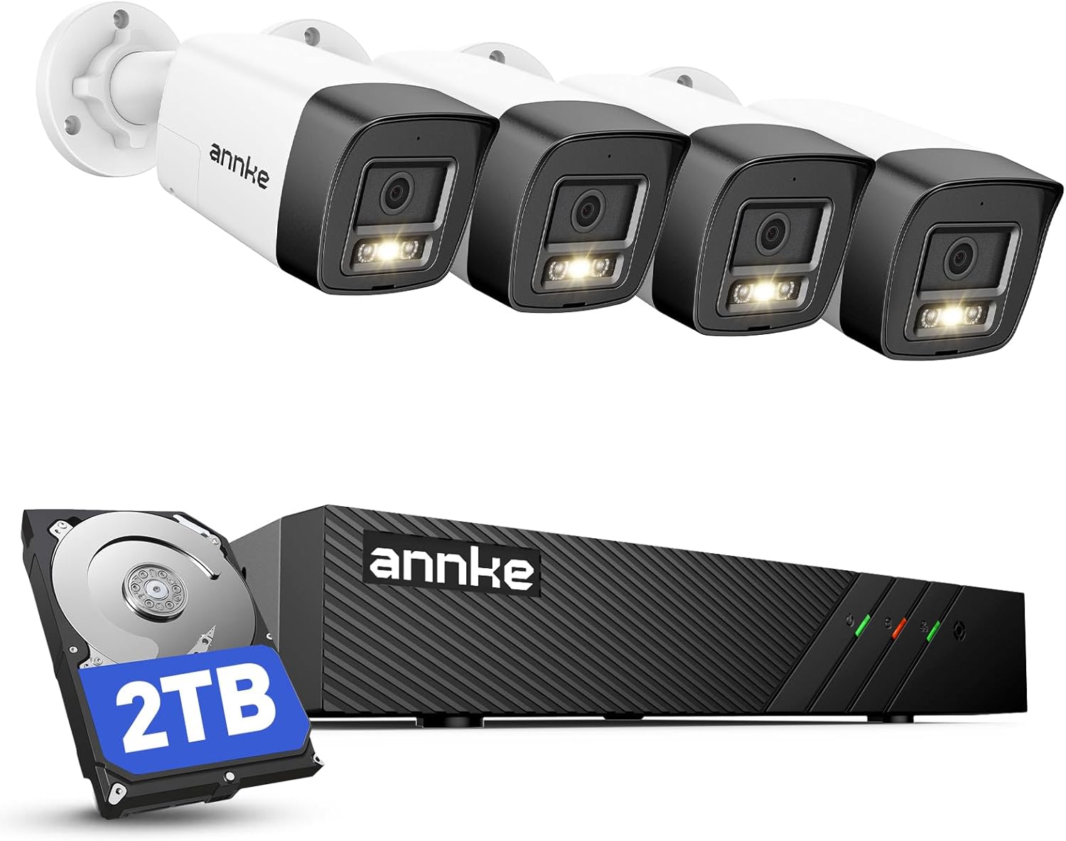 ANNKE H500 8CH 4pcs 3K 5MP Camera PoE Security System, Red and Blue Light Alarm, H.265+ NVR with 2TB HDD, Outdoor Bullet Cam, Color Night Vision, 2-Way Audio, Smart Motion Detection, Works with Alexa
