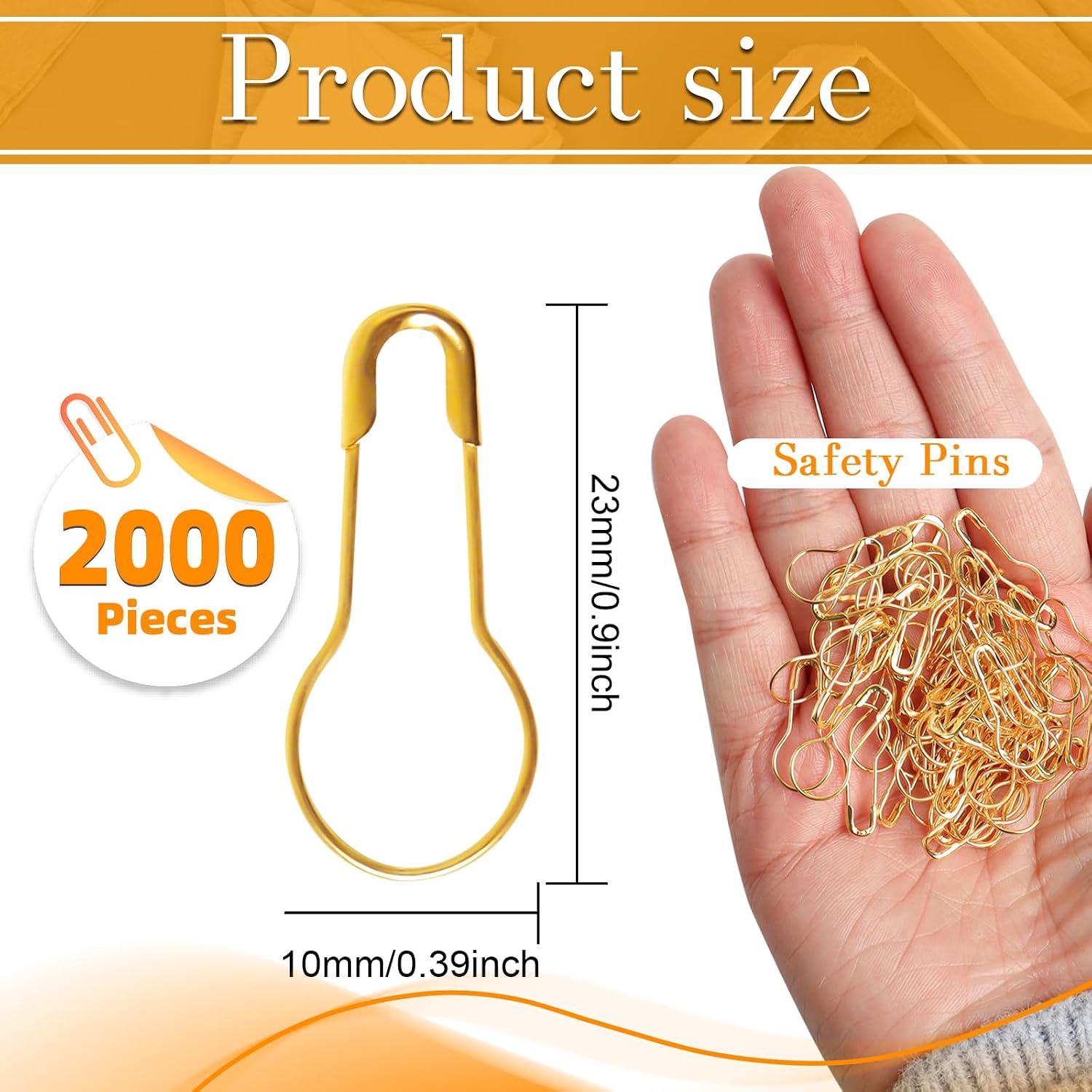 2000 Pieces 22mm/0.87 Inch Gold Safety Pins Small Metal Gourd Pins Bulb Pin Clothing Tag Pins Calabash Pin for DIY Craft, Home Accessories