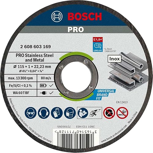 Bosch WA 60 T BF "Standard for Inox Rapido" Straight Cutting Disc | for Steel, Stainless steel, Ø 115 mm, Professional Accessory Small Angle Grinder
