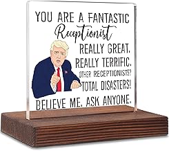Funny Receptionist Gifts, Receptionist Gifts for Women, Men, Funny Receptionist Appreciation Thank You Week Birthday Day Gifts Desk Decorative Signs Plaques ABC31