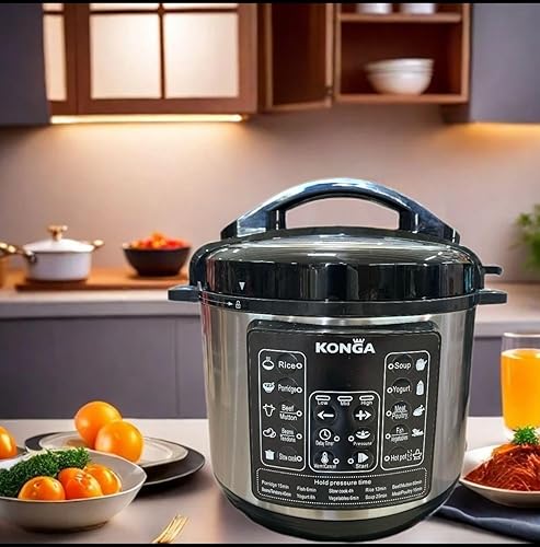 Miniatura 4 de Olla a presión eléctrica, olla multifunción de 5 L, olla arrocera 8 en 1, máquina de sopa, negroacero inoxidable