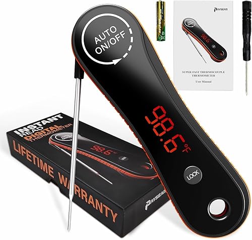 Meat Thermometer Digital,Paysean 0.5s Instant Read ±0.5℉ with Auto-Rotating Backlit Display, IP67 Waterproof and Calibration for Cooking, Candy, Grilling, BBQ, Liquid, Smoker, Beef