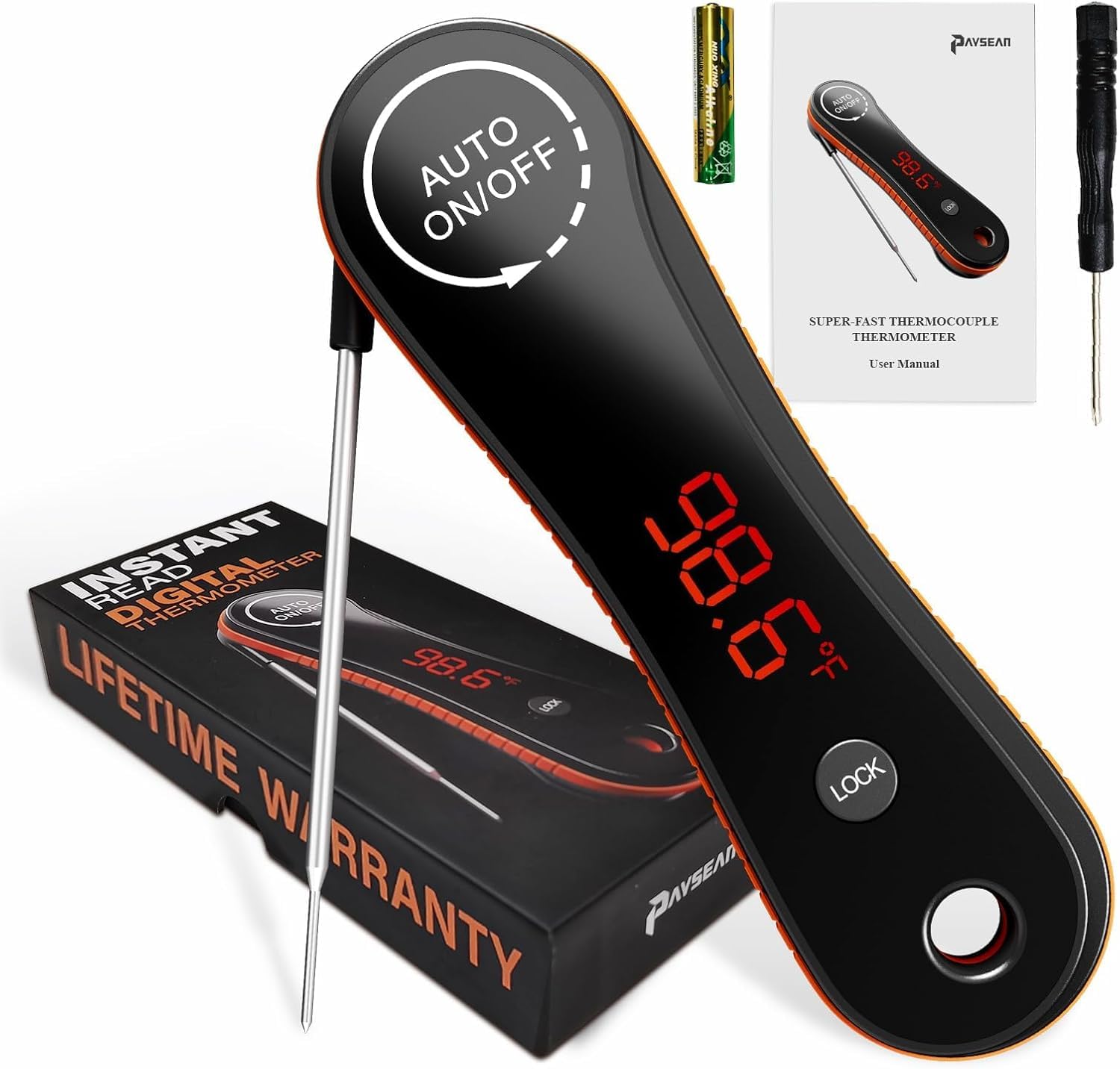 0.5 Sec Instant Read Meat Thermometer Digital, Digital Thermometer, Paysean Thermometer for Grilling, BBQ, Candy, Liquid, Beef, Gifts for Him Dad Men Birthday