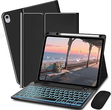 Keyboard Case for iPad 10th / A16 11th Generation 2022/2025-7 Colors Backlit Keyboard Cover and Mouse (Black)
