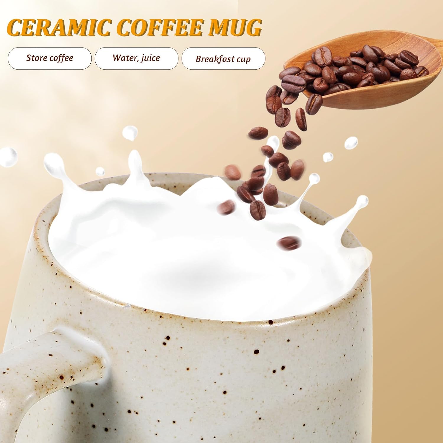 Ceramic Coffee Mug with Handle, Rustic White Gradient Cereal Mug for Milk and Tea, 12oz Sturdy Stoneware Cup for Home and Office Breakfast image 4