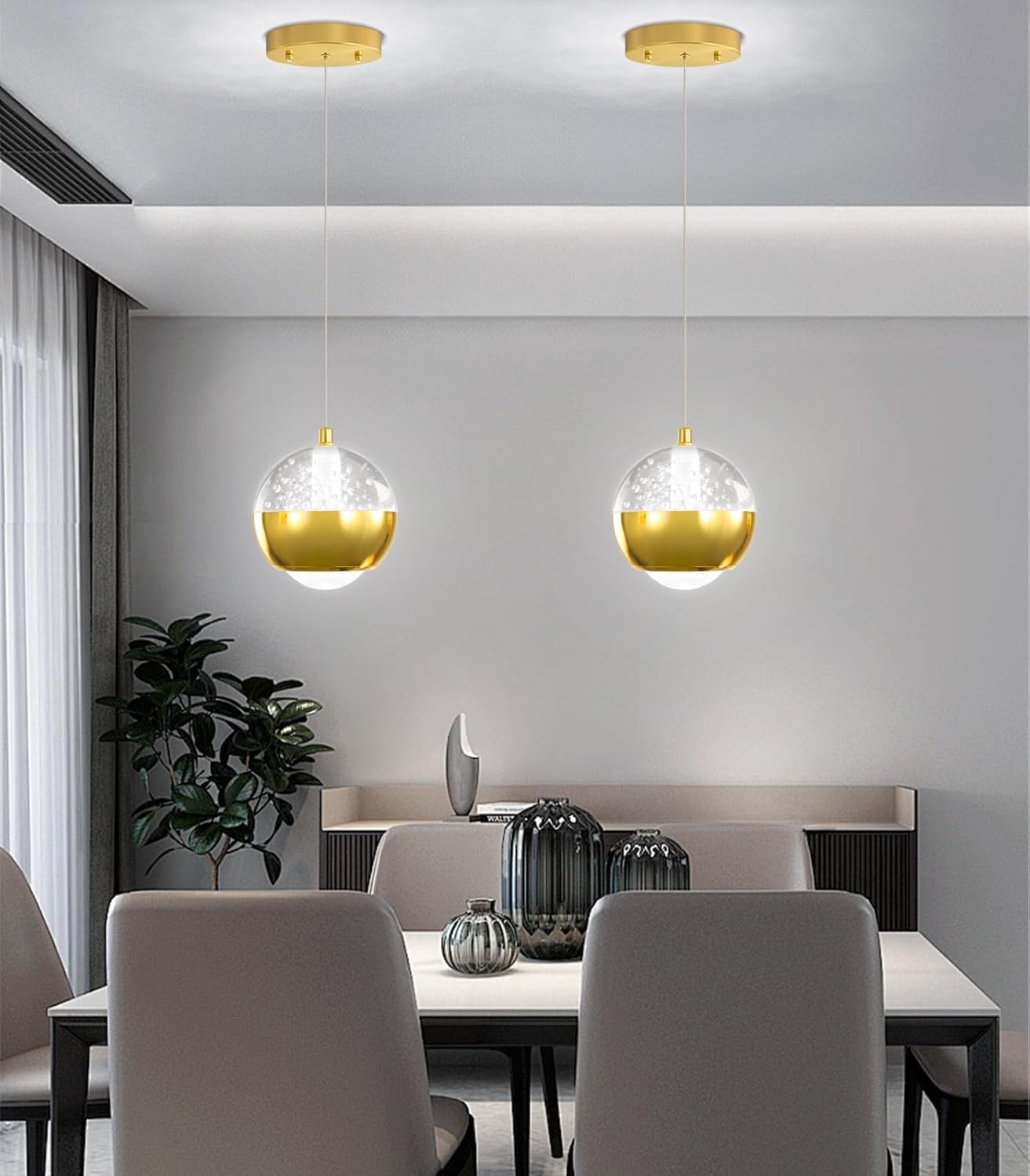 Modern Pendant Light 1 Light Dimmable LED Crystal Chandelier for Kitchen Island Gold Mini Globe Chandelier for Dining Room Bedroom