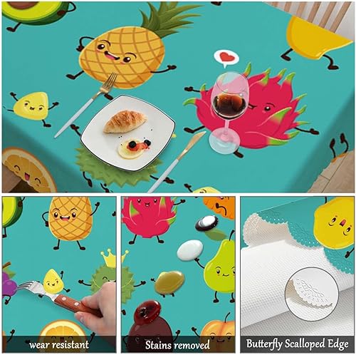 Miniatura 6 de Swono Mantel de frutas con bonito personaje de frutas y piña, sandía, para cocina, comedor, decoración de mesa, fiestas, bodas, mantel rectangular