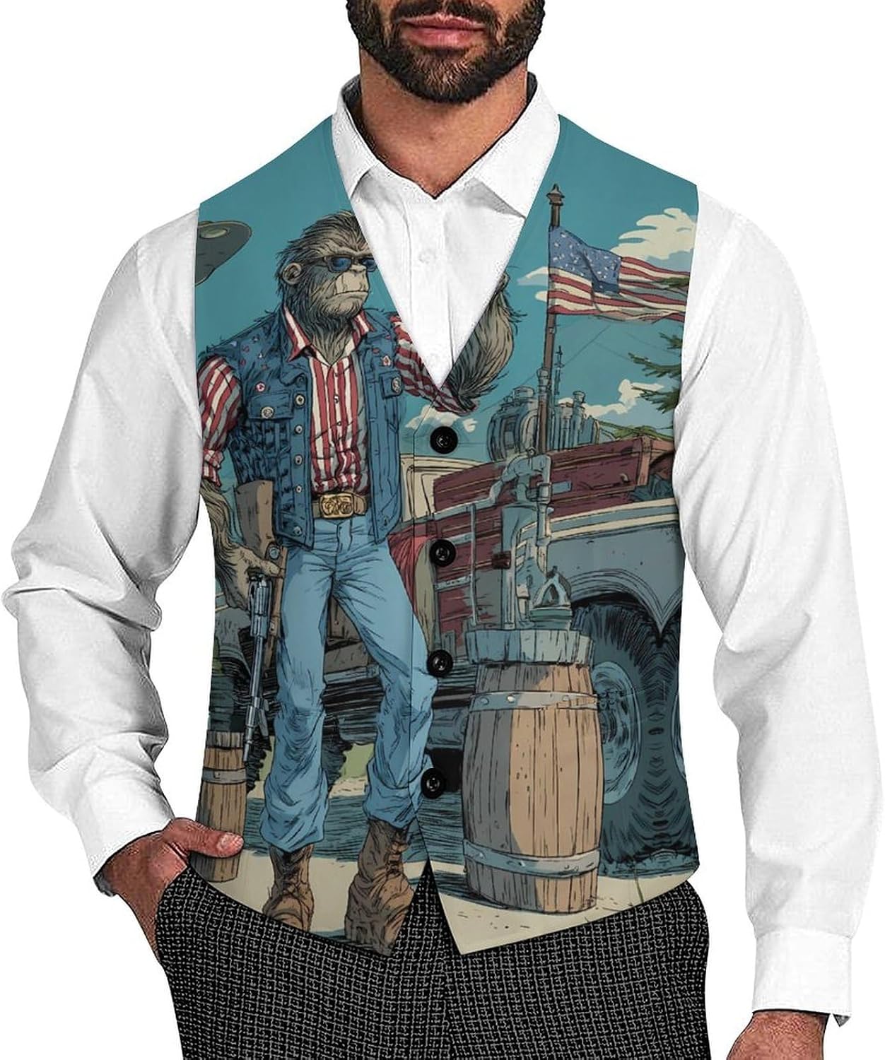 U.S.A. Bigfoot Suit Vest for Men Slim Fit Business Dress Waistcoat for Suits Tuxedo
