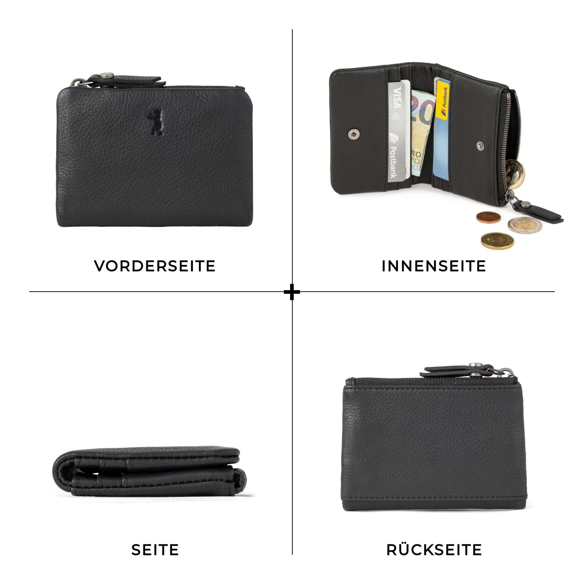 Berliner Bags Klein Geldbörse Leder Cleo Premium mit RFID-Schutz - Schwarz
