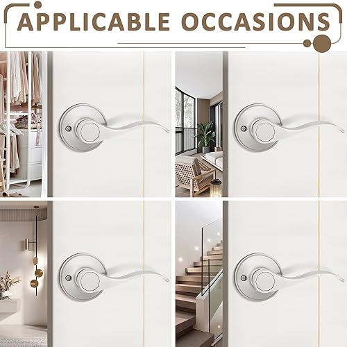 Miniatura 6 de Probrico 12061SN - Manija de puerta, juego de cerradura para puerta con llave de seguridad, para entrada, acabado niquelado satinado disponible -