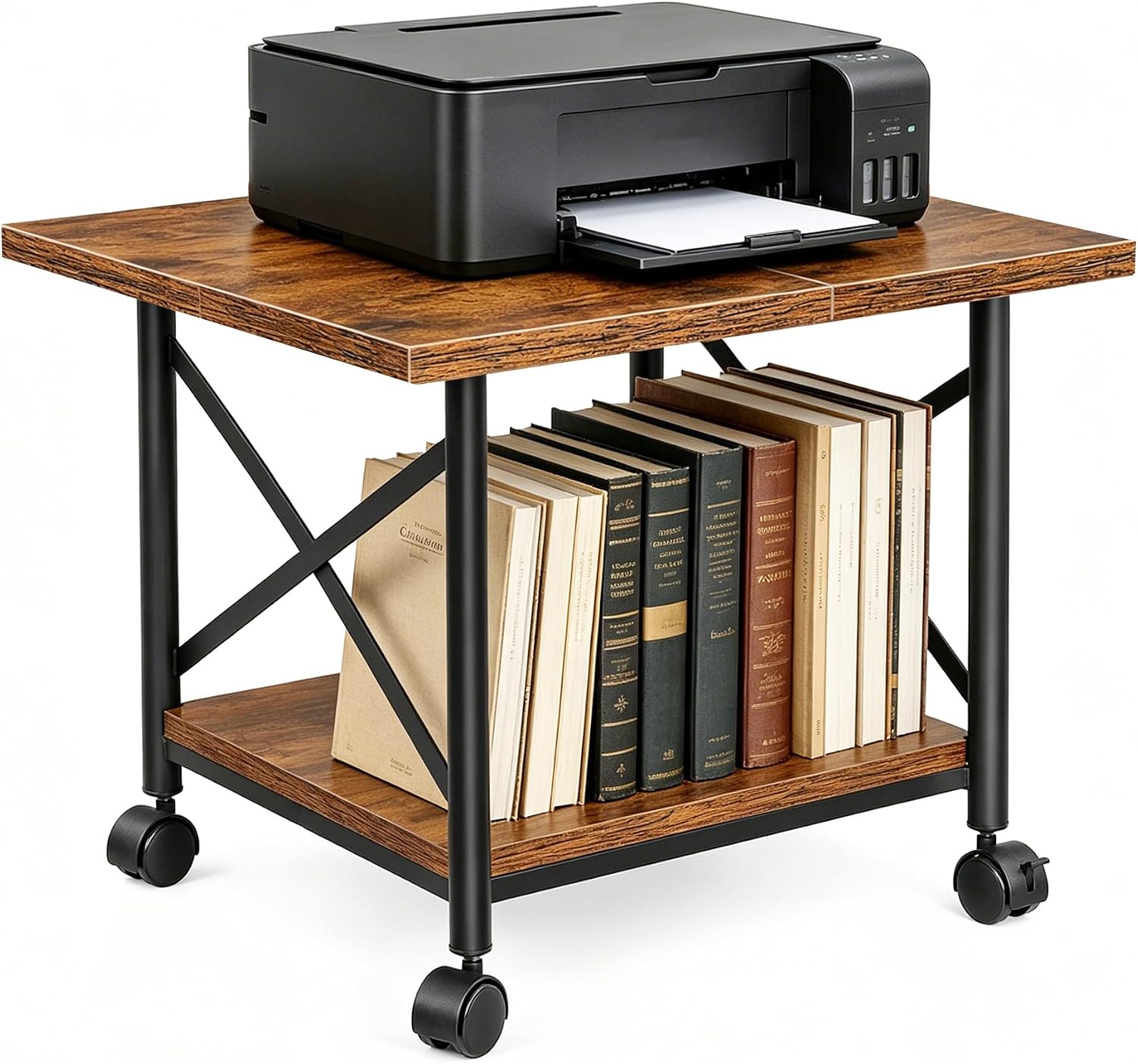 Soporte para impresora de dos niveles con estante y ruedas miniatura 1