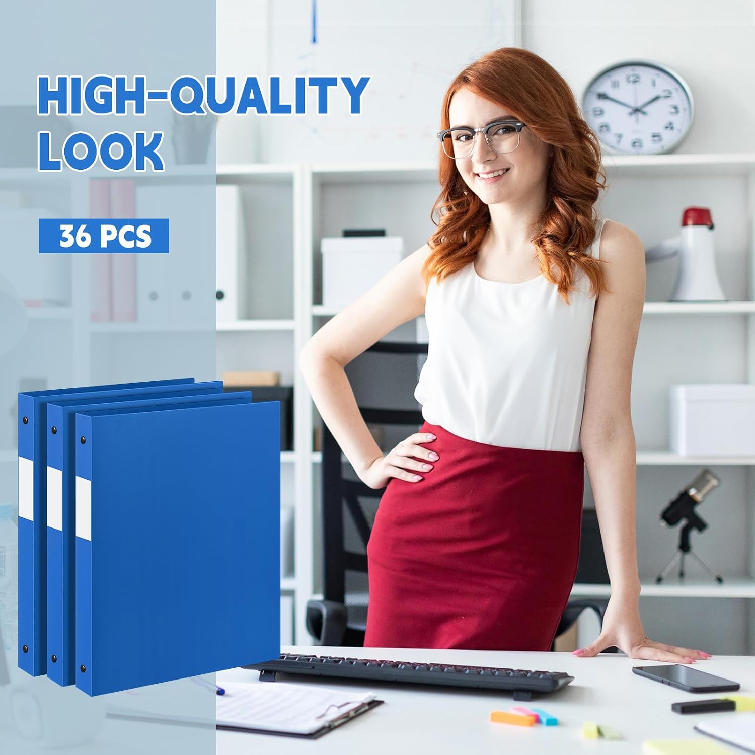 Henoyso 36 Pack 0.5 Inch Plastic 3 Ring Binder Round Ring, Bulk 1/2 Inch Flexible Binders Hold 140 Sheets Letter Size with Pocket, Document Organizer for Back to School Classroom Office (Blue)