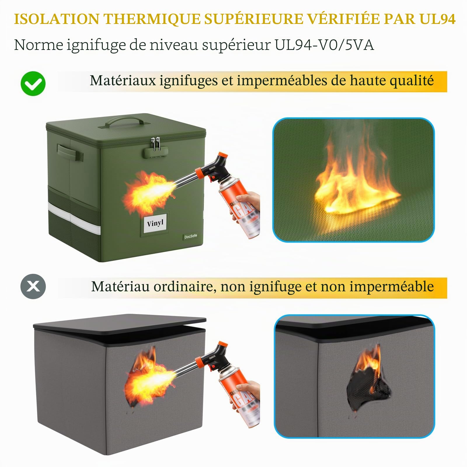 DocSafe Mallette de transport pour disques vinyles résistante au feu avec serrure, vert, 33 x 33 x 33cm, Moderne