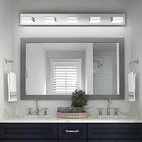 Miniatura 20 de Lámparas LED modernas para tocador (3 lámparas, 24 pulgadas), accesorios de iluminación para pared de baño acrílico dorado sobre espejo