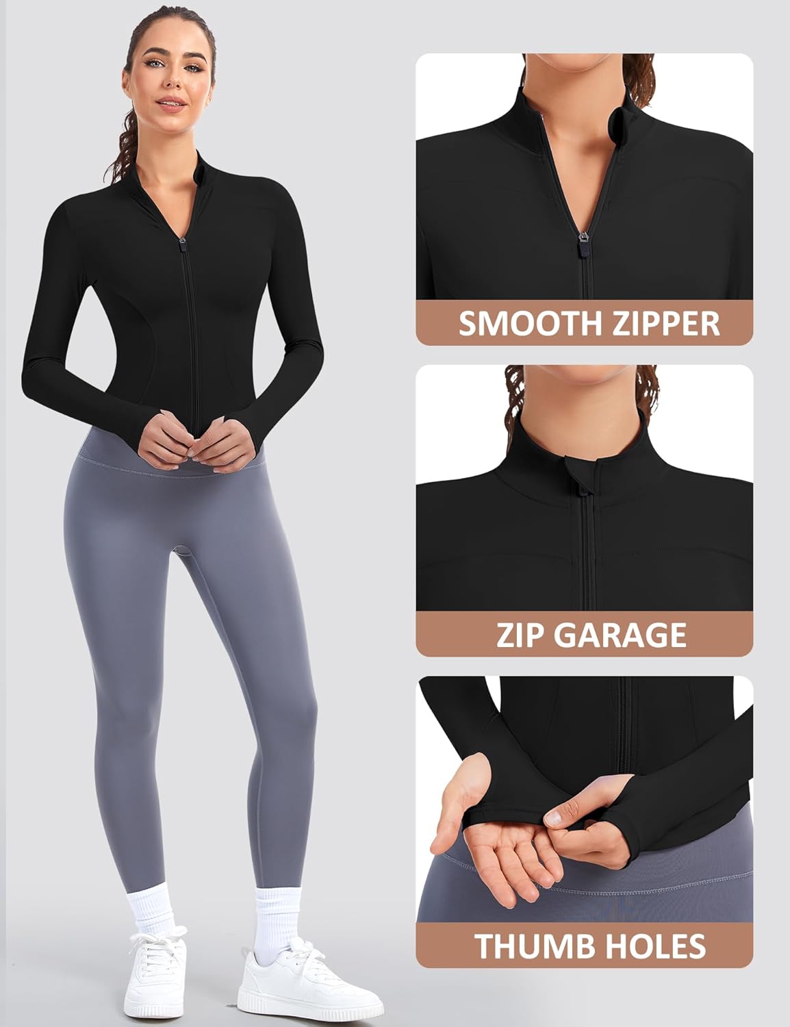 JoyGirl Running Jacket for Women Workout Jackets Zip Up Slim Fit Athletic Yoga Cropped Tops with Thumb Holes - Image 3