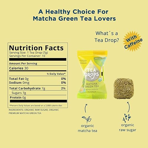 Miniatura 2 de Tea Drops, Té Matcha Verde Orgánico 10 unidades, 2.5 onzas