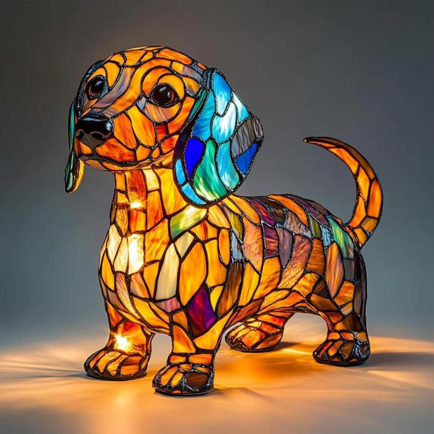 GRFFZX Boxer Dog Lamps Corgi Lamps Pug Lam p Shih Tzu Lam ps Schnauzer Lamp Dachshund La mp Stained Glass Dogs Lamp s, Dog Series Art Night Light (Dachshund Lamp)