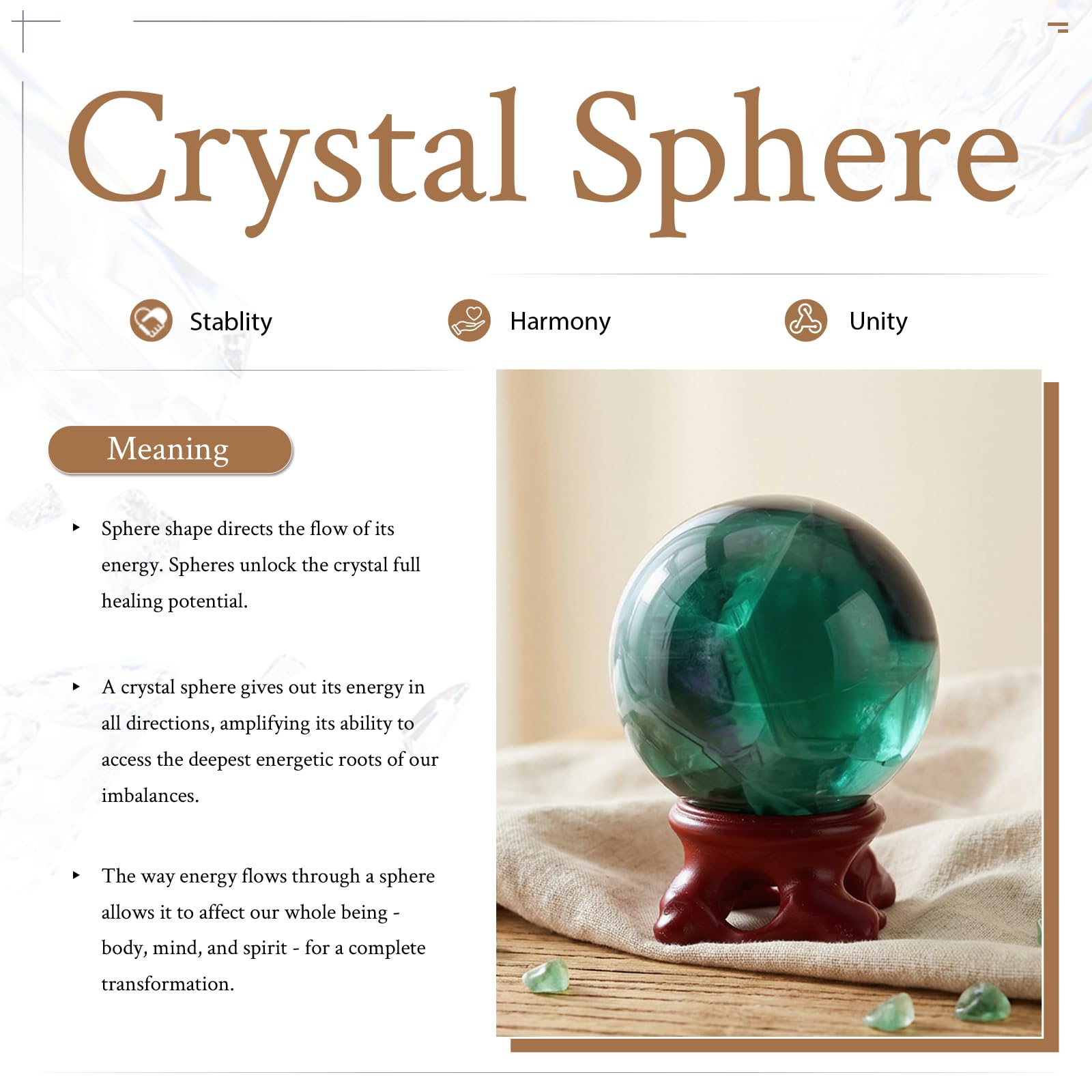 Nupuyai Sfera di cristallo di fluorite naturale con supporto, sfera di cristallo Feng Shui, decorazione per casa e ufficio, sfera di cristallo per meditazione, 51-60 mm