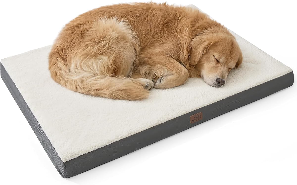 Bedsure XL Dog Bed, Extra Large Pet Bed with Comfy Sherpa,44x32in Grey | Orthopedic Egg Crate Foam,Comfort Support Flat Rectangle Pet Mat,Non-Slip Bottom,Removable Cover,For Extra Pet Up to 80 lbs