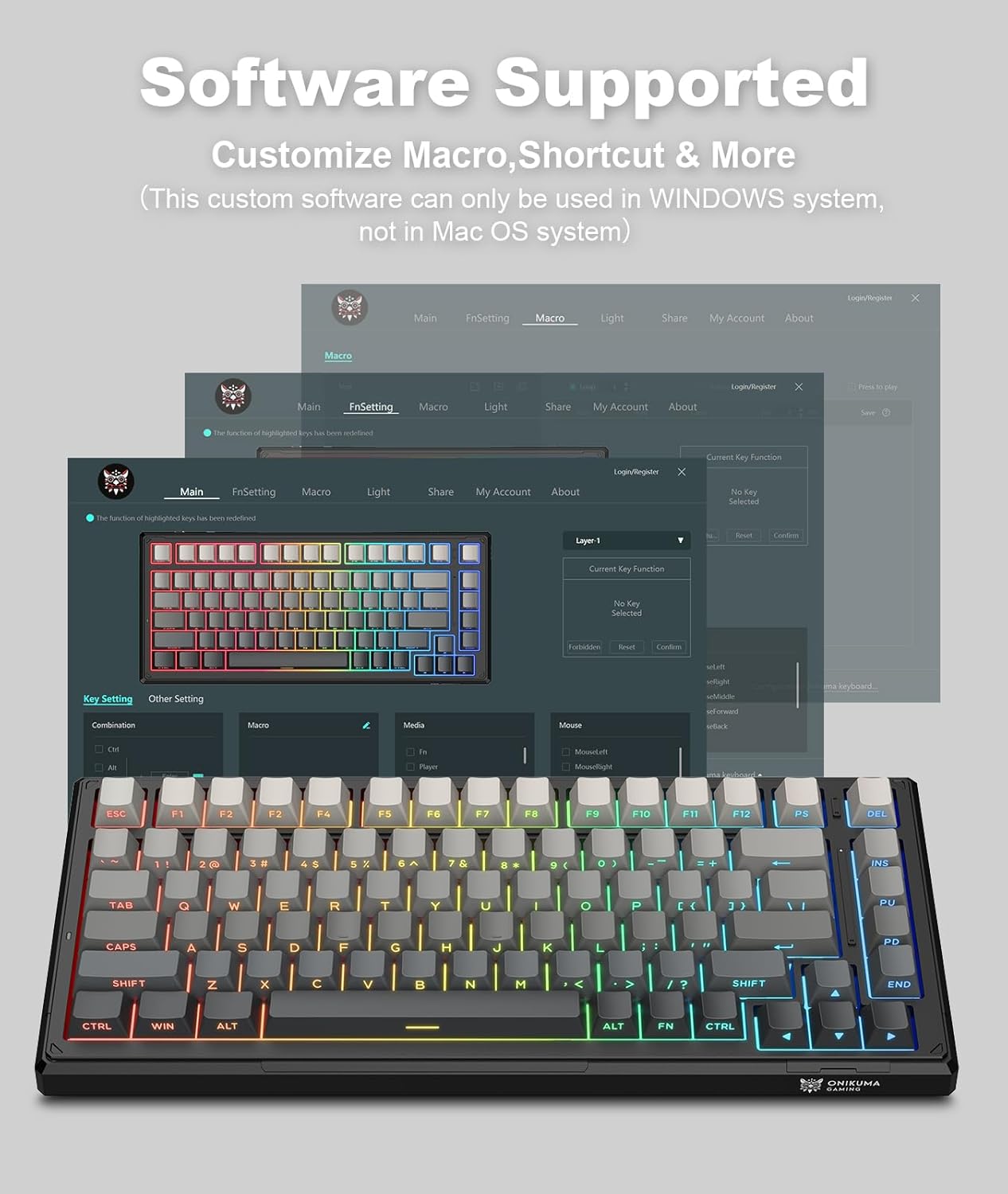 Wireless Gaming Keyboards Gasket Mechanical Keyboard,8000mAh -Tri-Mode BT5.0/2.4GHz/USB-C ｜75% Hot Swappable Custom Keyboard｜RGB Backlit｜Pre-lubed Reaper Switches｜Side Printed PBT Keycaps(Black Gray)