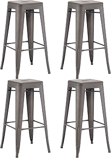 Duhome Stackable Bar Stool Industrial Chair Set of 4 Metal Dining Stool for Bistrot Restaurant Kitchen Cafe (Rustic Brown, 76cm)