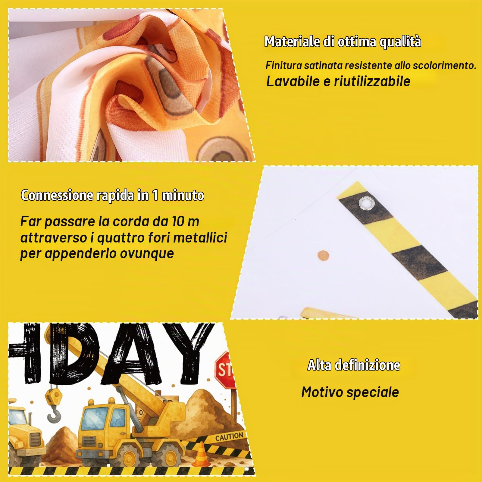 Sfondo Compleanno Escavatore 5×3 Ft – Poliestere, Per Feste Bambini E Foto Professionali