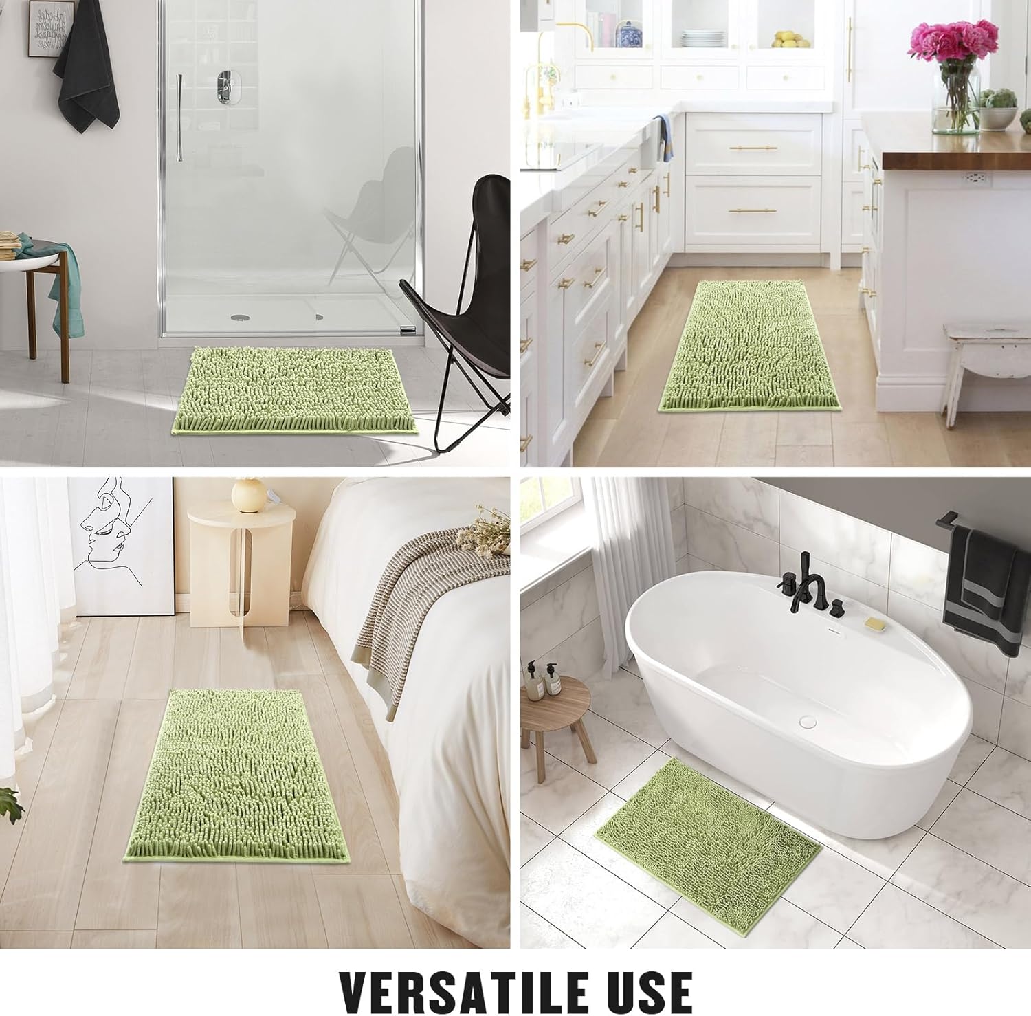 MitoVilla Sage Green Bathroom Rug Set, 2 Piece Chenille Bath Mats, Non Slip, Thick Washable Plush Bath Rugs, Soft Shower Floor Mat, 17" x 24" + 20" x 32
