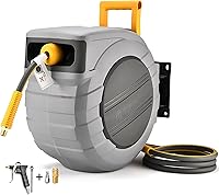 GLAHODEN 100ft Retractable Air Hose Reel, 3/8" x 100' Hybrid Hose, 300 PSI Max, Patented Lock, Tangle-Free, 180° Swivel Bracket, 6ft Leader