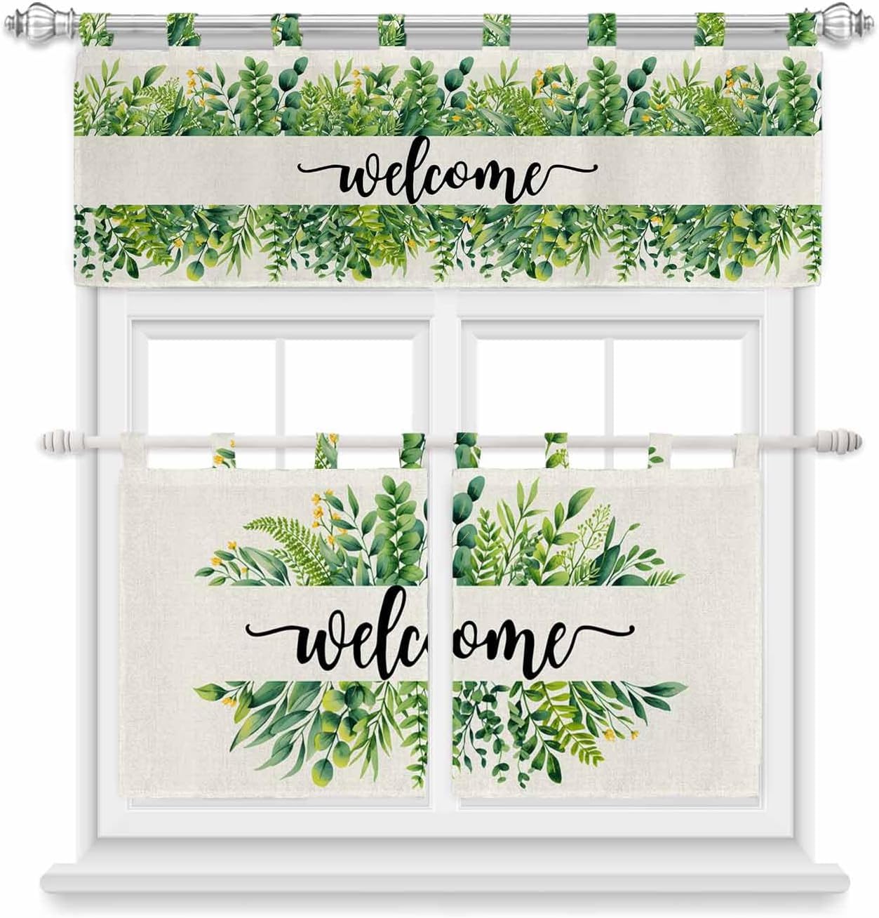 Window Curtain and Valance Set Cute Baby Elephant with Music Headphones Touch Fasteners Suspender Window Treatments Semi-Sheer Tier Curtains and Valances 54x18in+27.5x24inx2