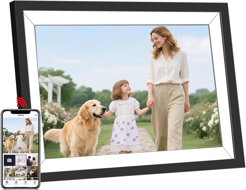 Marco de fotos digital con batería de 10,1" | Pantalla táctil IPS HD de 10,1 pulgadas 1280x800, rotación automática, 32 GB, fácil intercambio de fotos y vídeos, regalo ideal para Navidad