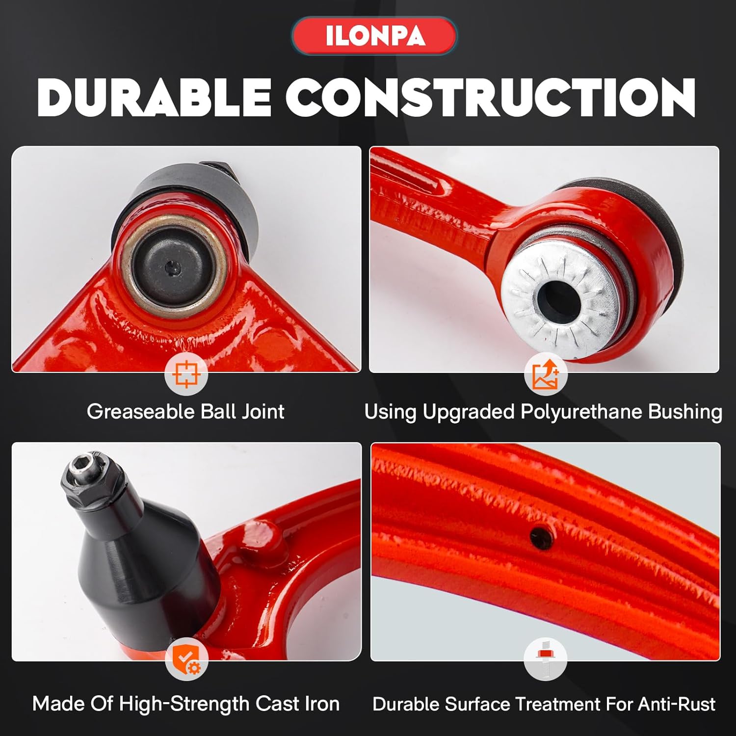 12pc Front Upper Lower Control Arms with Polyurethane Bushing Suspension Kit for Cadillac Escalade ESV EXT Chevrolet Avalanche Silverado Suburban 1500 Tahoe GMC Sierra 1500 Yukon XL 4WD 2007-2013