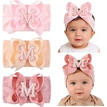 jollybows 3PCS Baby Girls Bows Headbands Nylon Hairbands Ribbon M Bow Letter Head Bands Pink Elastic Hair Accessories for Newborns Infants Toddlers and Kids